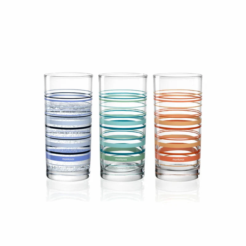 montana Trinkglas :new stripes 3er Set, Becher gestreift, Kalk-Natron-Glas, Mehrfarbig, 280 ml, 046008