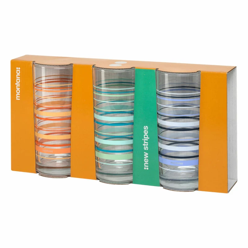 montana Trinkglas :new stripes 3er Set, Becher gestreift, Kalk-Natron-Glas, Mehrfarbig, 280 ml, 046008