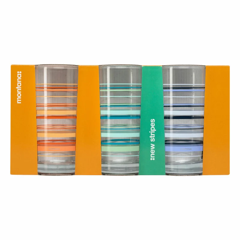 montana Trinkglas :new stripes 3er Set, Becher gestreift, Kalk-Natron-Glas, Mehrfarbig, 280 ml, 046008