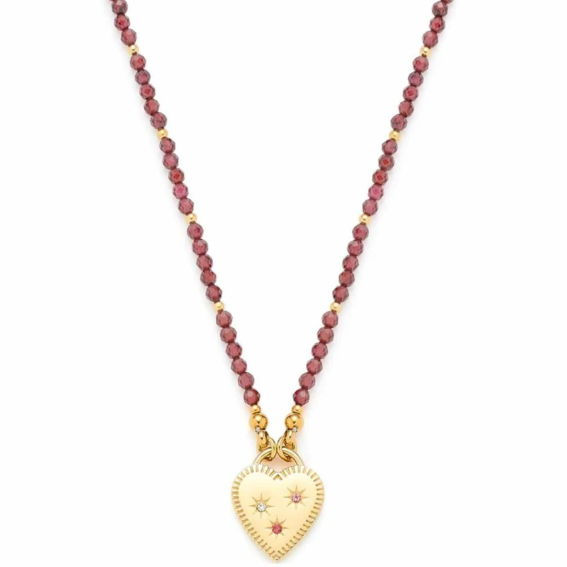 Leonardo Jewels Halskette Anka, Kette, Schmuck, Edelstahlkette, Edelstahl IP Gold, Granatperlen, Glas, Rot, 023228