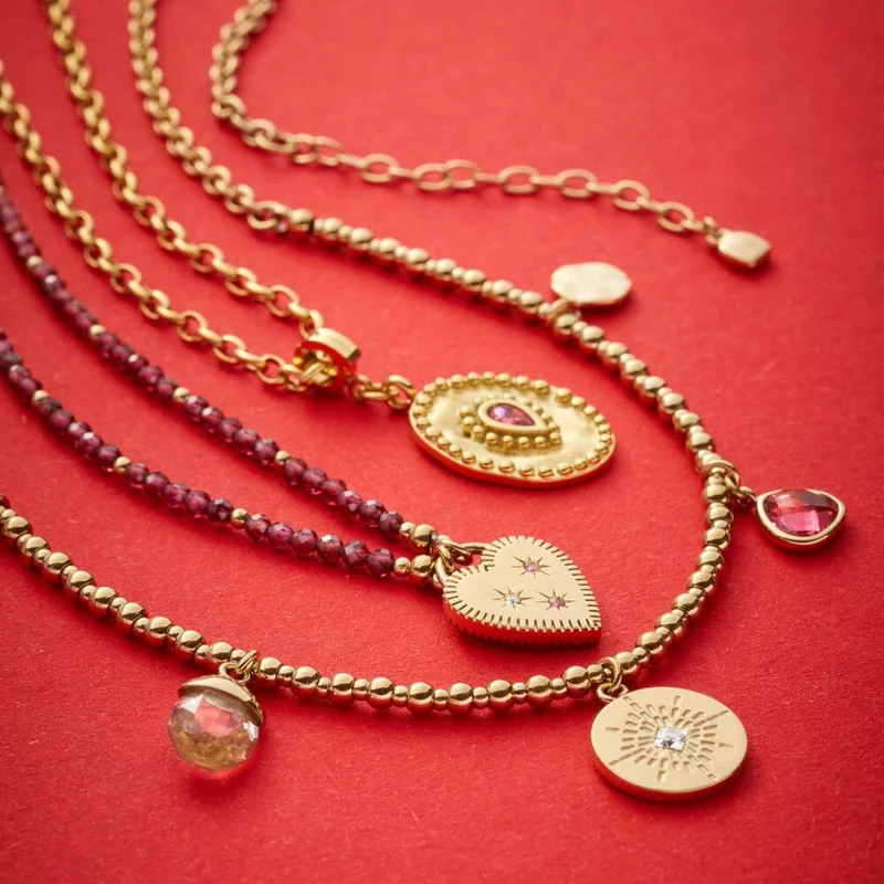 Leonardo Jewels Halskette Anka, Kette, Schmuck, Edelstahlkette, Edelstahl IP Gold, Granatperlen, Glas, Rot, 023228