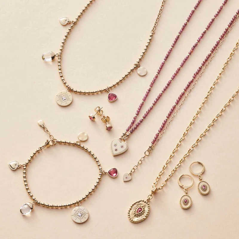 Leonardo Jewels Halskette Anka, Kette, Schmuck, Edelstahlkette, Edelstahl IP Gold, Granatperlen, Glas, Rot, 023228