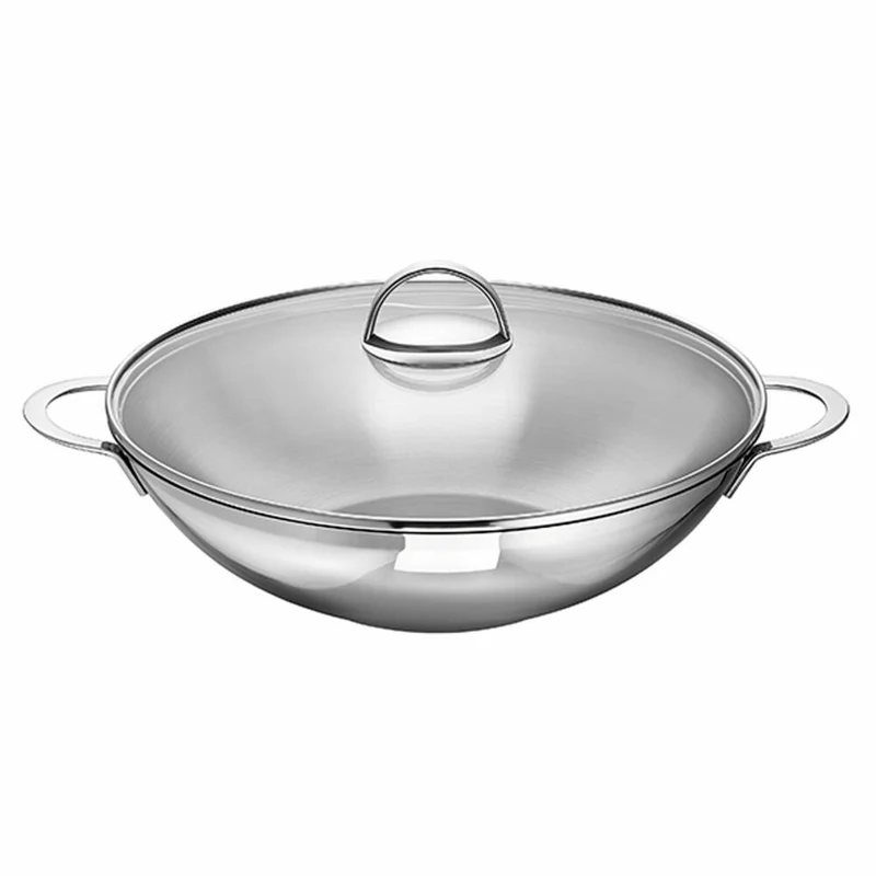 Schulte-Ufer Wok Wave, Pfanne, inkl. Ablagegitter und Glasdeckel, Edelstahl, 32 cm, 66525-32