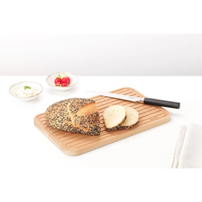 Brabantia Brotschneidebrett Groß Profile, Schneideunterlage, Küchenbrett, Holz, 40 x 25 cm, 260728