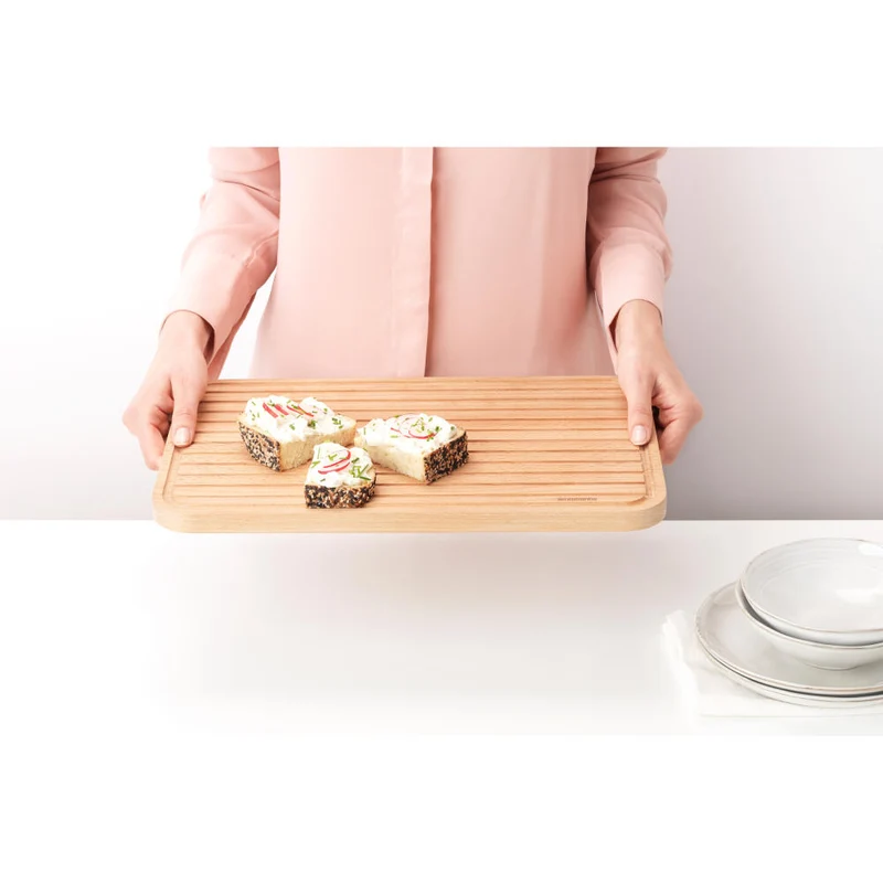 Brabantia Brotschneidebrett Groß Profile, Schneideunterlage, Küchenbrett, Holz, 40 x 25 cm, 260728