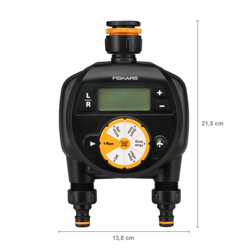 Fiskars Zeitschaltuhr / Timer mit 2 Ausgängen, Schlauchtimer, Wasseruhr, 1054792