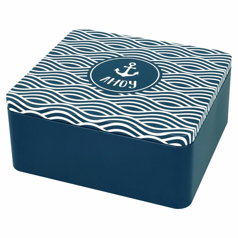 Birkmann Colour Kitchen Geschenkbox Ahoy, Gebäckdose, Plätzchendose, Keksdose, Weißblech, Blau, 21 x 19 cm, 439887