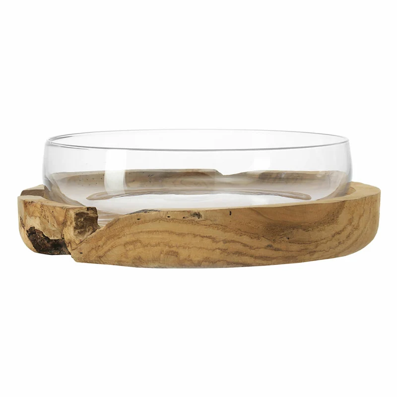 Leonardo Schale mit Teaksockel, Tischschale, Schüssel, Glas, Holz, Ø 39 cm, 084415