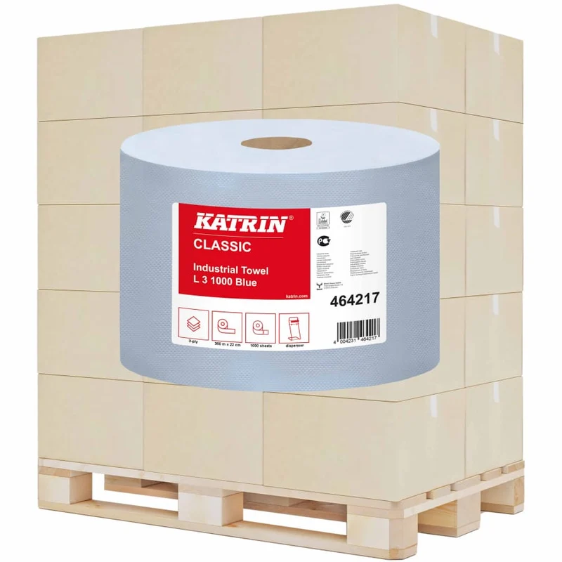 Katrin Industrieputzrolle L 3-lagig, 1.000 Blatt, blau
