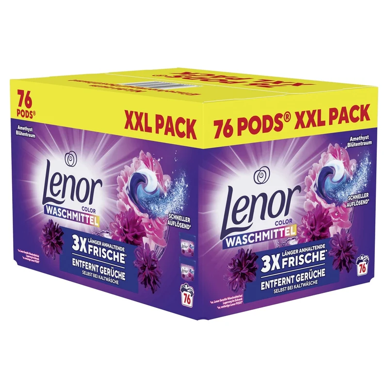 Lenor All-in-1 PODS Colorwaschmittel Amethyst Blütentraum, 15 und 76 Pods