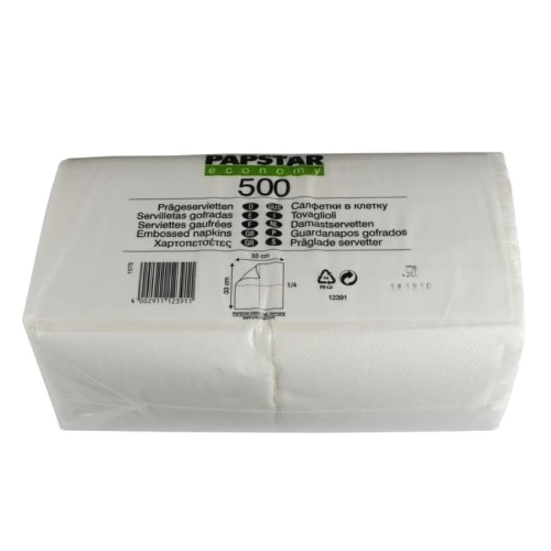 Papstar Servietten, 1-lagig, 1/4-Falz weiß 33 cm x 33 cm