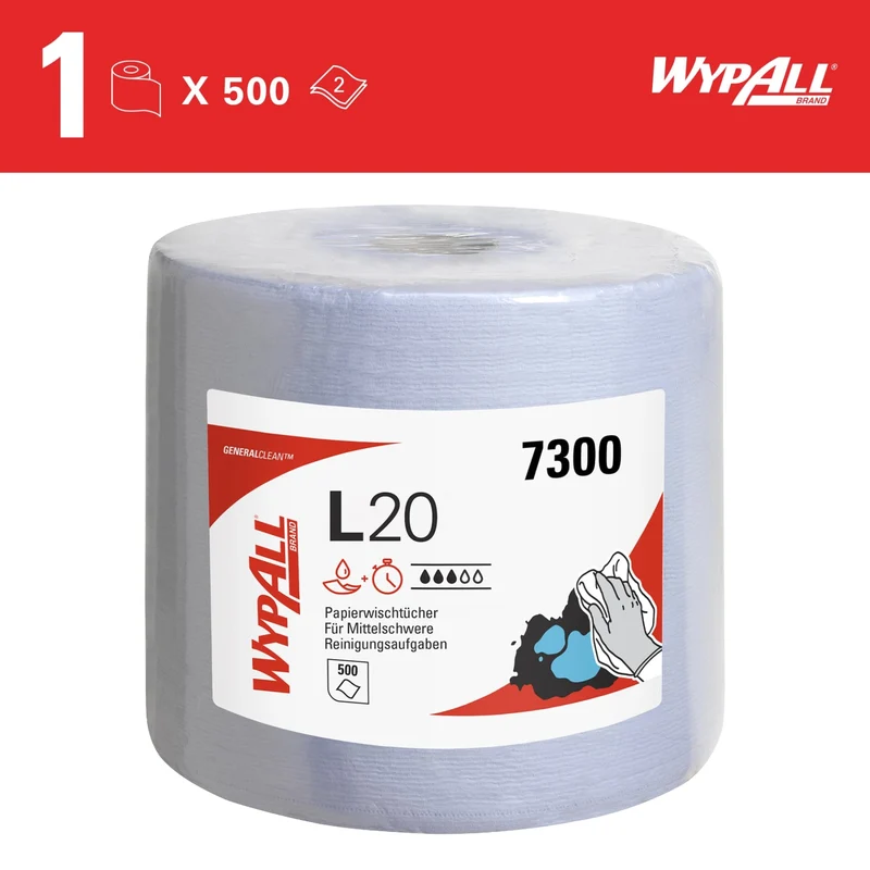 WypAll L20 Wischtücher Großrolle, blau, 2-lagig