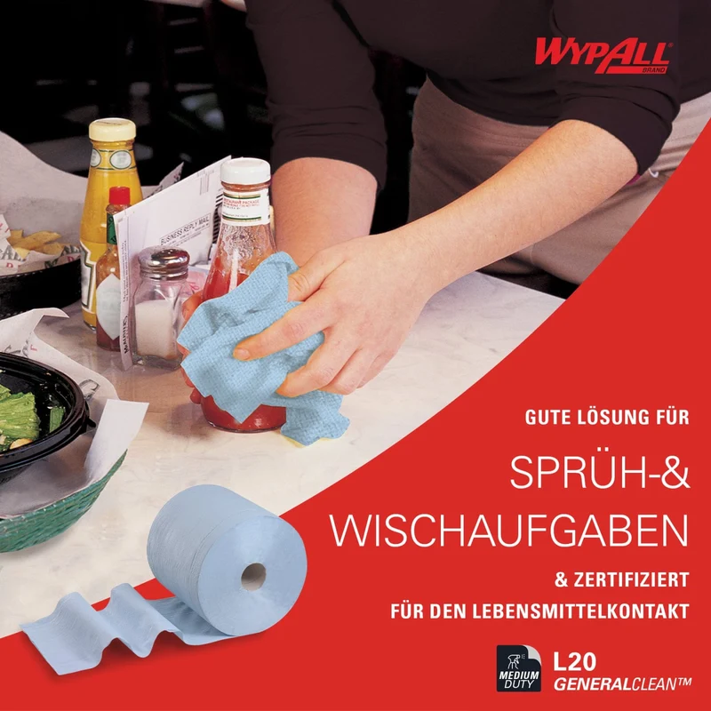 WypAll L20 Wischtücher Großrolle, blau, 2-lagig