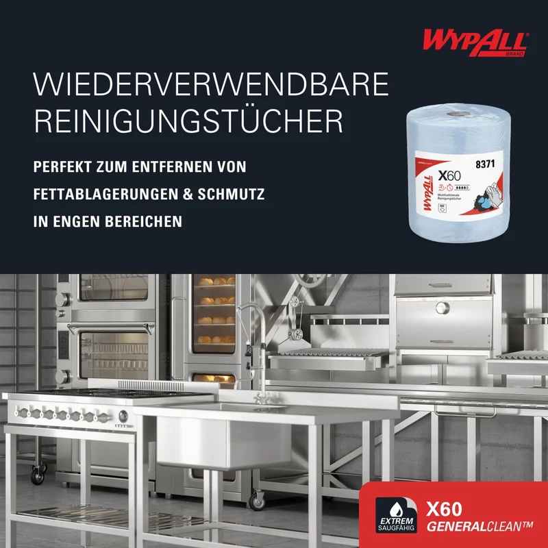 WypAll X60 Wischtücher, 1-lagig, Hydroknit