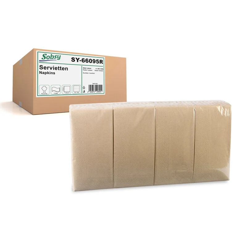 Sobsy Recycling-Servietten, 40 x 40 cm, 2-lagig, 1/8-Buchfalz, braun