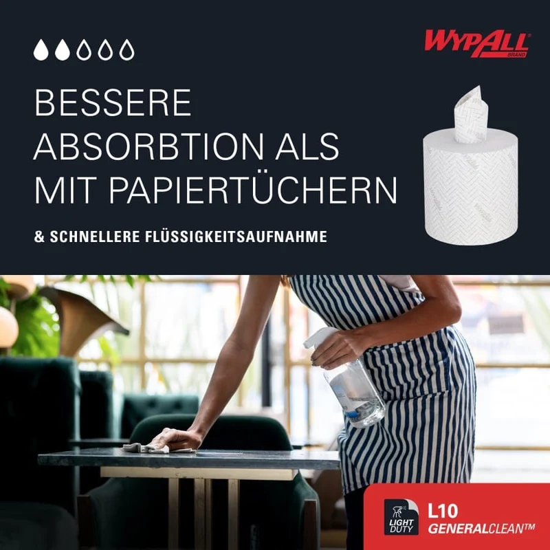 WypAll L10 Reinigungstücher Zentralentnahme, weiß, 1-lagig