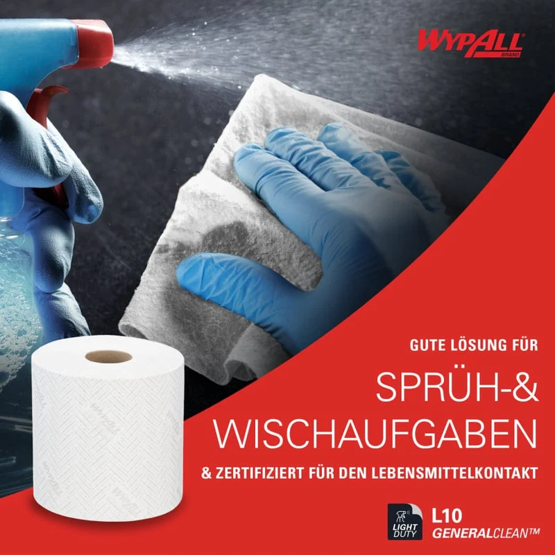 WypAll L10 Reinigungstücher Zentralentnahme, weiß, 1-lagig