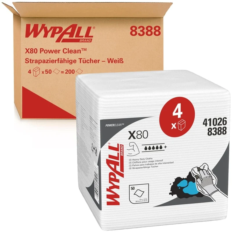 WypAll X80 Power Clean Wischtücher viertelgefaltet, weiß