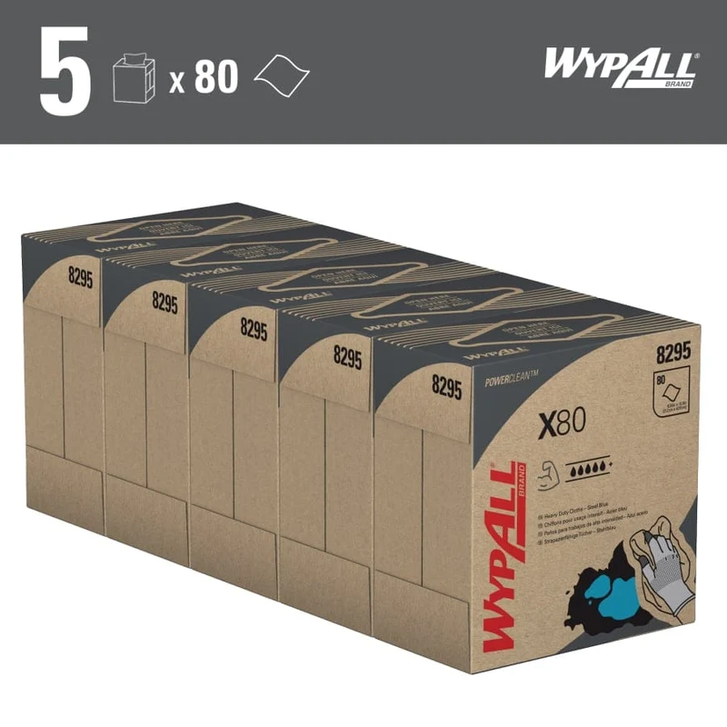 WypAll X80 Power Clean Reinigungstücher Zupfbox, stahlblau