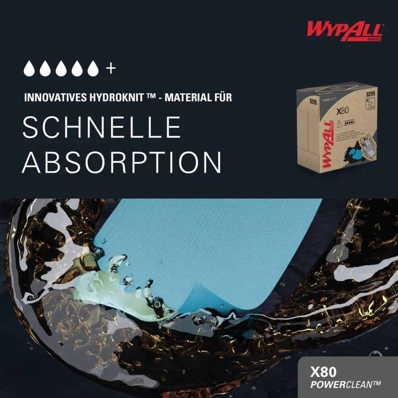 WypAll X80 Power Clean Reinigungstücher Zupfbox, stahlblau