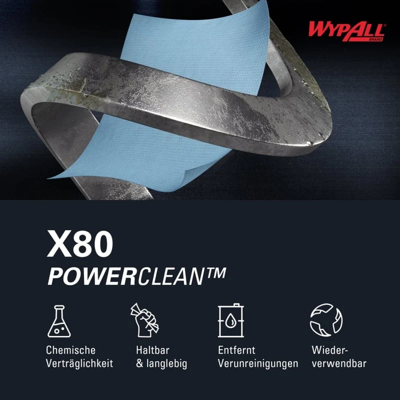 WypAll X80 Power Clean Reinigungstücher Zupfbox, stahlblau