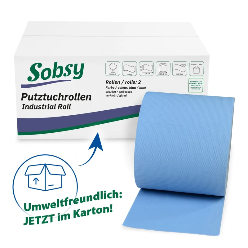 Sobsy Putztuchrolle, 36 x 22 cm, Ø 25 cm, 2-lagig, blau