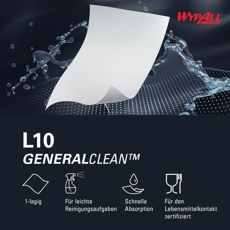 WypAll L10 Papierreinigungstücher Zentralentnahme, weiß, 430 Blatt