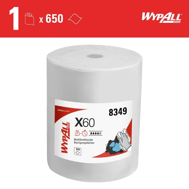 WypAll X60 Reinigungstücher Großrolle, weiß