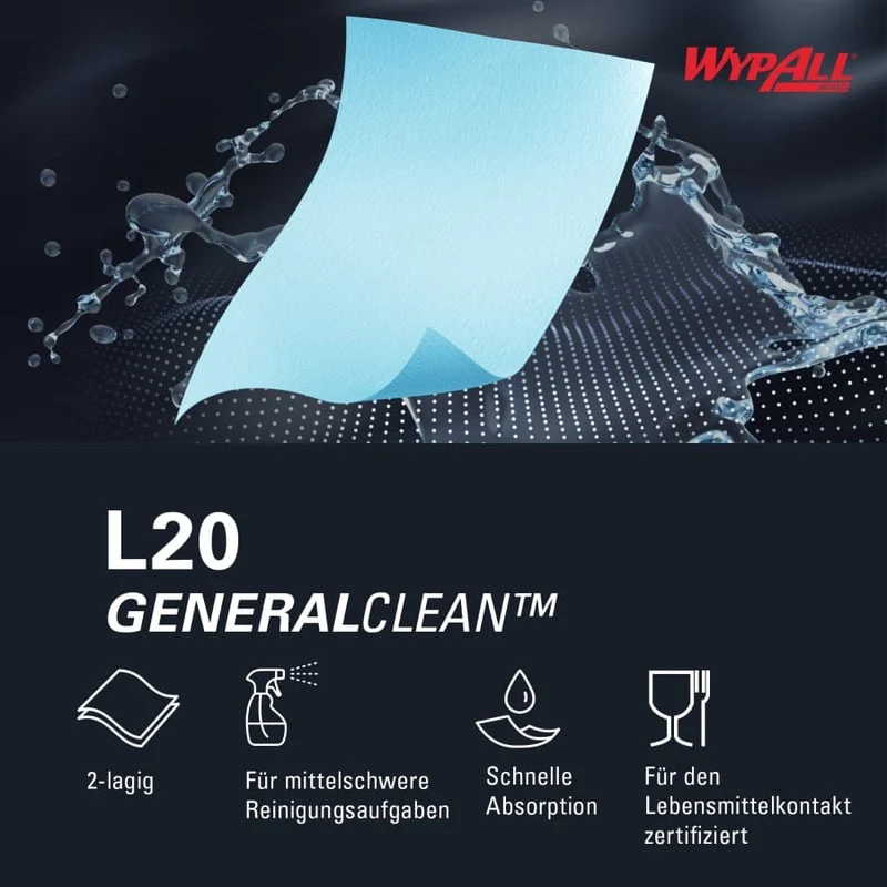 WypAll L20 Wischtücher Zentralentnahme, blau, 2-lagig