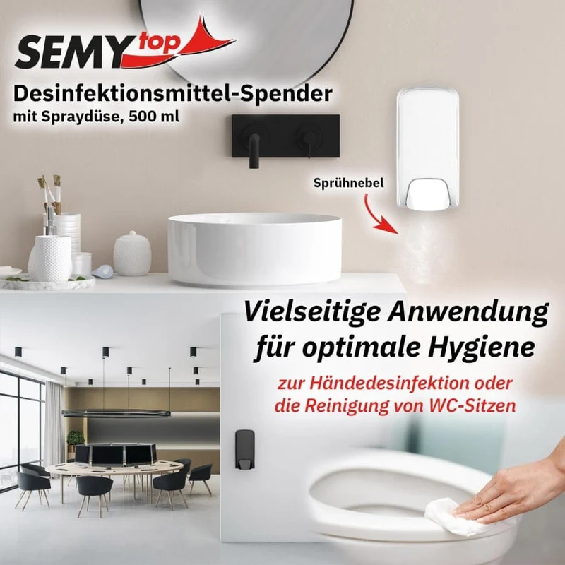 SemyTop Desinfektionsmittelspender mit Spraydüse, 500 ml, schwarz matt