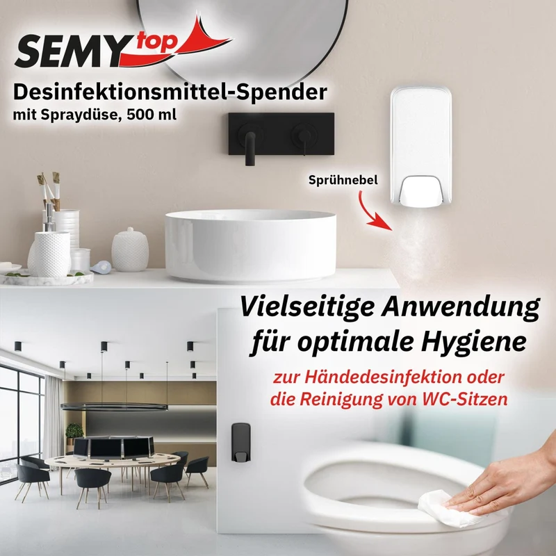SemyTop Desinfektionsmittelspender mit Spraydüse, 500 ml, weiß matt