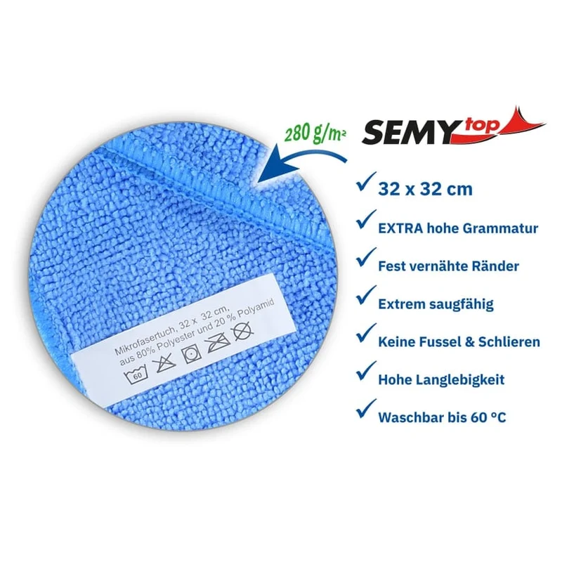 SemyTop Mikrofasertücher Extra, 32 x 32 cm, 4-farbig, 12 Stück