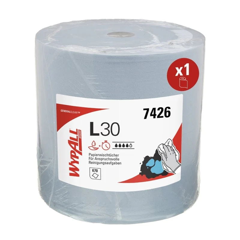 WypAll L30 Wischtücher Großrolle, 3-lagig, blau