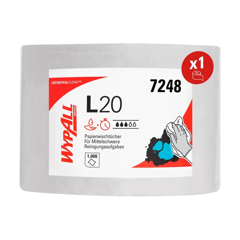 WypAll L20 Extra Wischtücher Großrolle, weiß oder blau