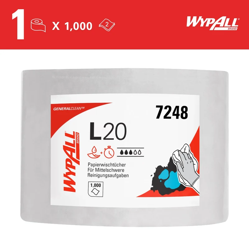 WypAll L20 Extra Wischtücher Großrolle, weiß oder blau