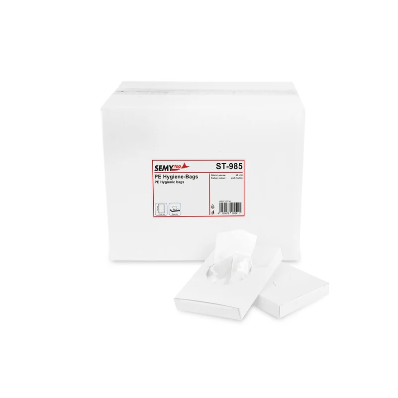 Hygienebeutel weiß, HDPE, 25 x 8,5 + 6 cm, blickdicht
