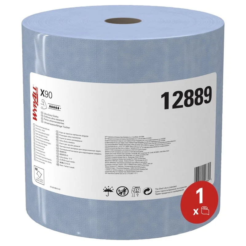 WypAll X90 Power Clean Putztuchrolle, blau, 2-lagig
