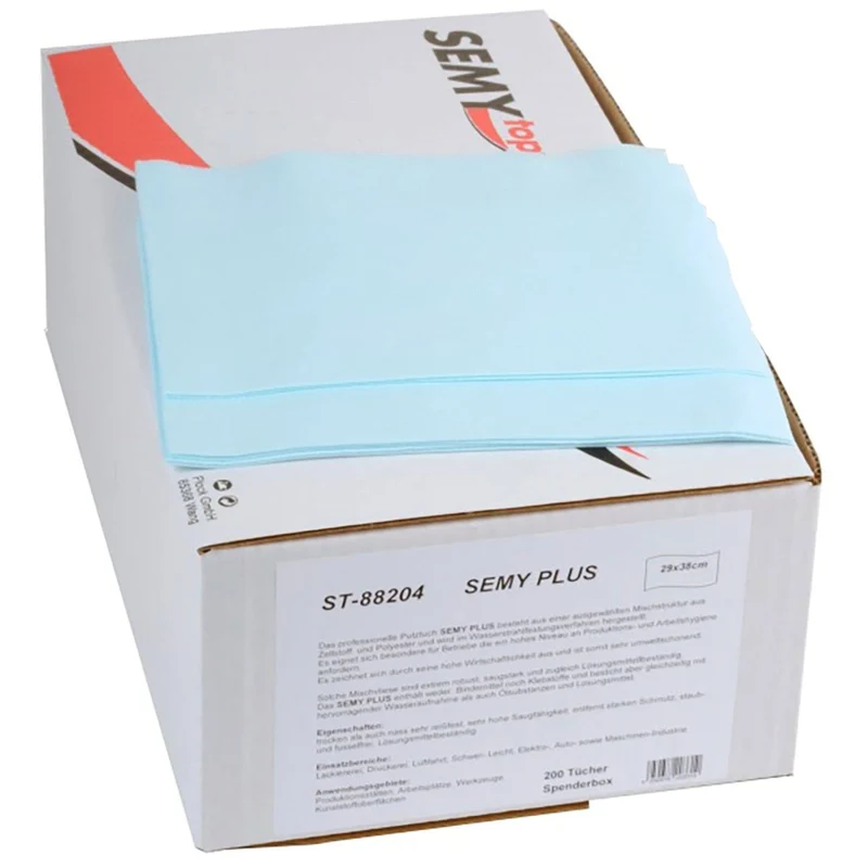 SemyTop Putztücher Plus in Spenderbox, 29 x 38 cm, türkis, 200 Stück
