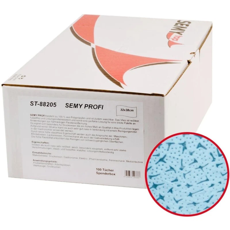 SemyTop Putztücher Profi in Spenderbox, Polypropylen, 32 x 38 cm, blau