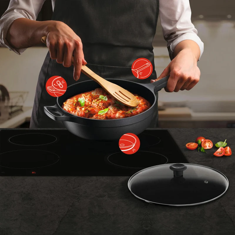 Tefal Trattoria Pro Schmorpfanne, Pfanne, Induktionsgeeignet, Aluguss, Ø 28 cm, G61237