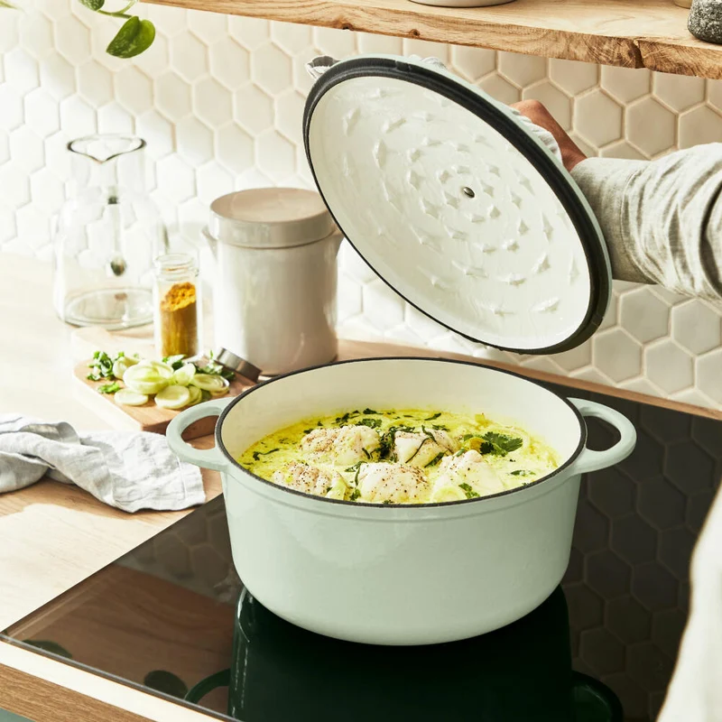 Tefal Lov Kochtopf, Gusseisentopf, Topf, Schmortopf, Induktionsgeeignet, Gusseisen, Hellgrün, Ø 25 cm, E25804