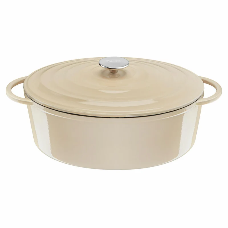 Tefal Lov Ovaler Bräter, Schmortopf, Kochtopf, Induktionsgeeignet, Gusseisen, Beige, 34 cm, E25906
