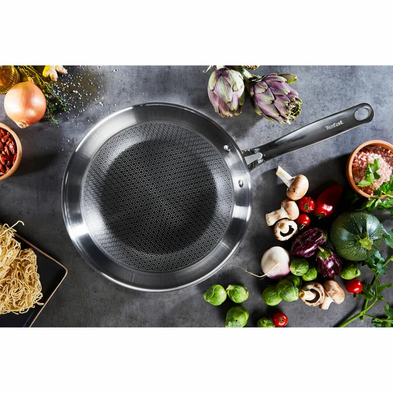 Tefal Eternal Mesh Wokpfanne, mit Deckel, Wok Pfanne, Induktionsgeeignet, Edelstahl, Ø 28 cm, E49716