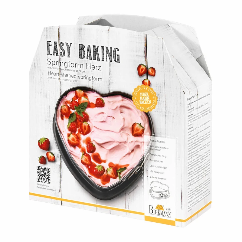 Birkmann Easy Baking Springform Herz, Backform, Kuchenform, Herzform, Backzubehör, Antihaftbeschichtet, Schwarz, 22 cm, 881501