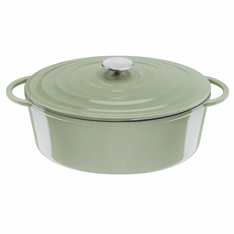 Tefal Lov Ovaler Bräter, Schmortopf, Kochtopf, Induktionsgeeignet, Gusseisen, Hellgrün, 34 cm, E25806