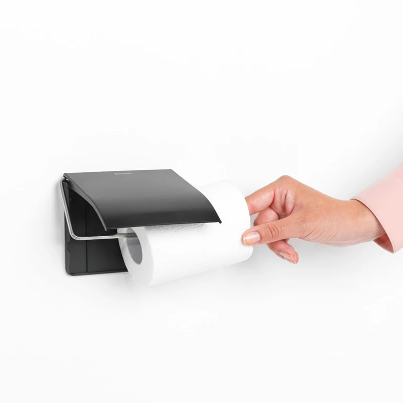 Brabantia Toilettenpapierhalter ReNew, Klopapierhalter, WC-Rollenhalter, Stahl, Matt Black, 108600