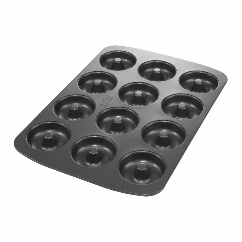 Birkmann Easy Baking Donut-Blech, Donut Backform, Backblech, Donutform, Schablone, für 12 Donuts je 7 cm, Schwarz, 881624