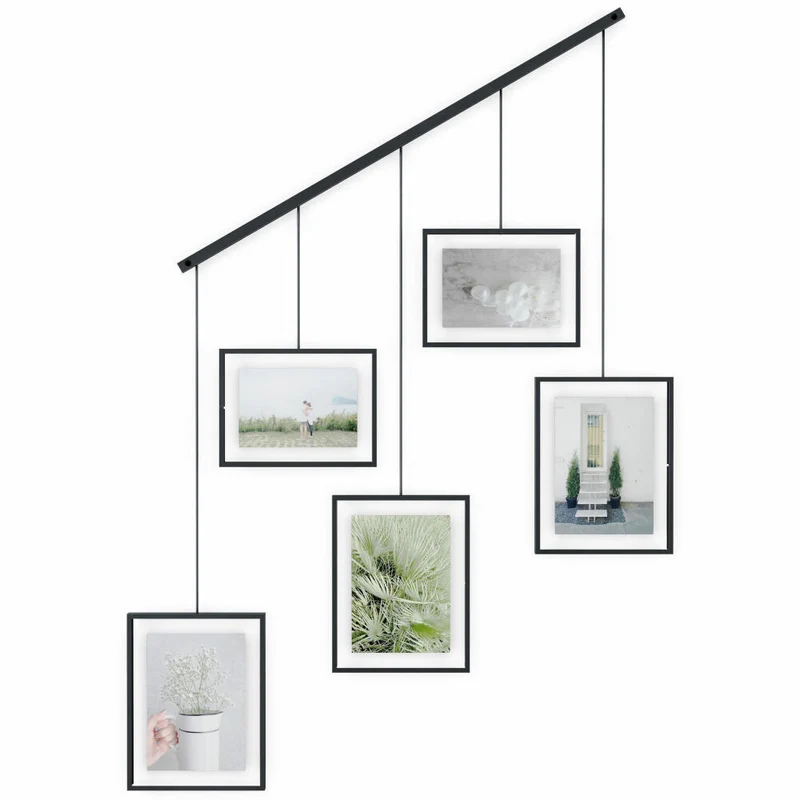 Umbra Exhibit Foto Collage Bilderrahmen, Horizontal, Schräg, Für 5 Fotos, Kunstdrucke, Bilder, Schwarz, Glas, 1013426-040