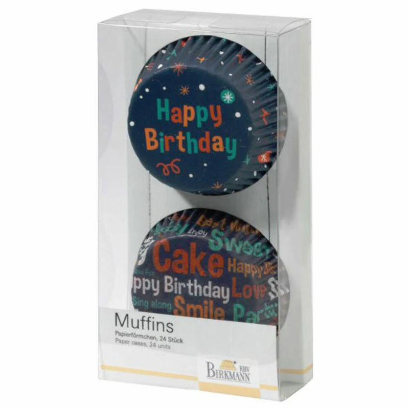 Birkmann Happy Birthday Papierförmchen, 24 Stück, Cupcakeförmchen, Backförmchen, Papierbackförmchen, Papier, Blau, Ø 7 cm, 440609