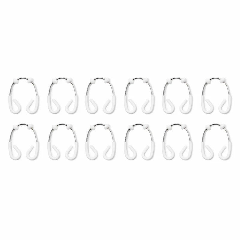 Umbra Flex Doppel Duschvorhangringe, Haken für Duschvorhang mit Gleitsystem, Duschhaken, Duschringe, Ringe, Weiß/Chrom, Edelstahl, 12er Set, 1013172-666